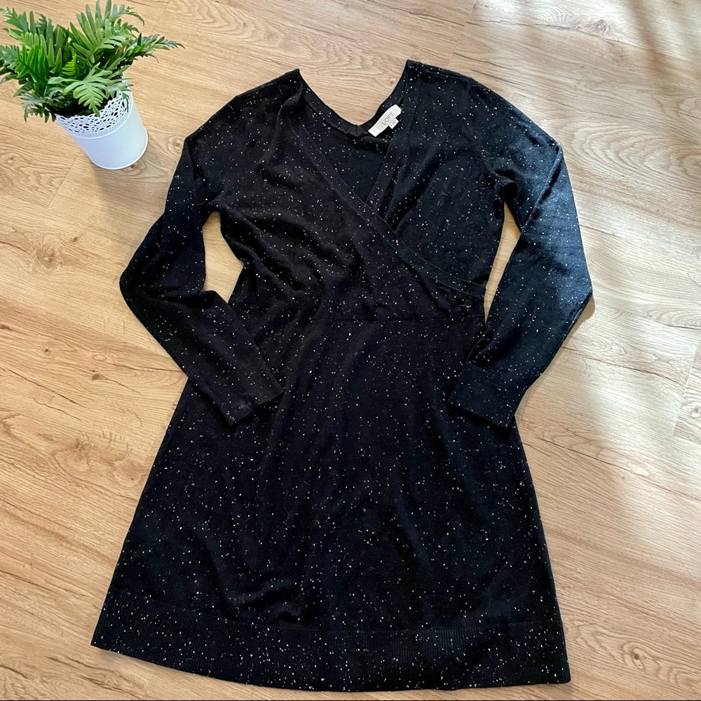 Loft Double V-Neck Surplice Front Donegal Knit Dress
